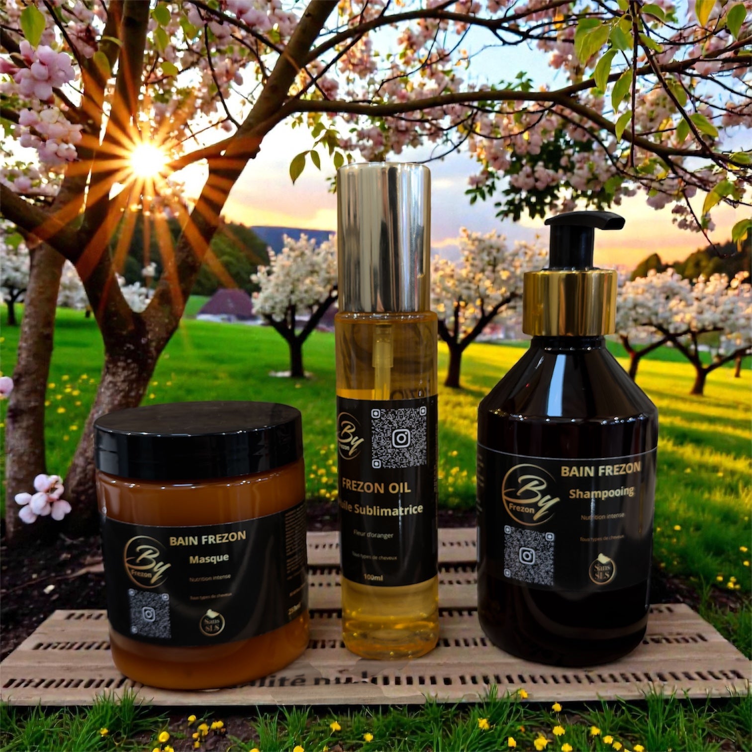 Shampoing, masque et huile Bain FREZON